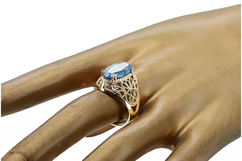 Acvamarin Aur galben 14K Inel Vintage vrc074y